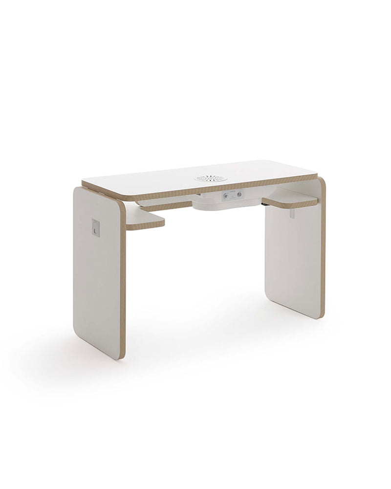 NAT - White manicure table - Edge in oak pattern - With suction